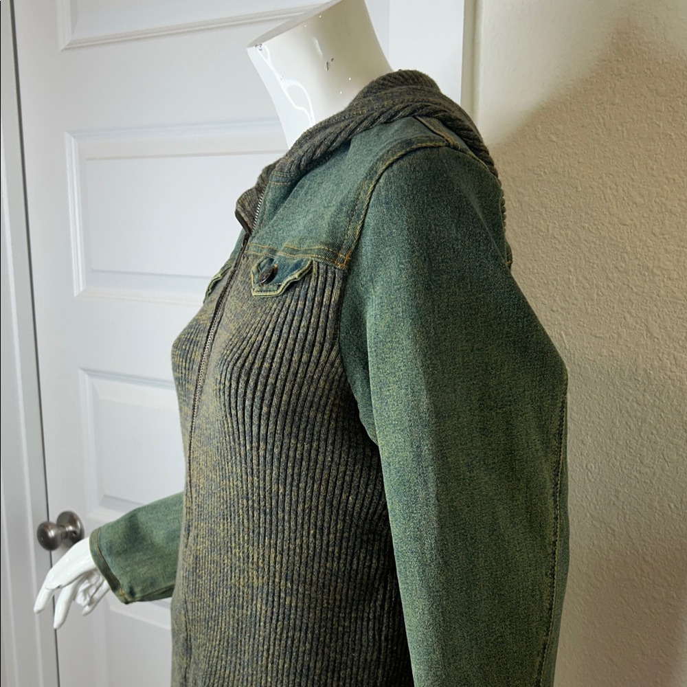 Ruff Hewn Olive Green Hooded Zip Cardigan Jacket - Picture 3 of 12